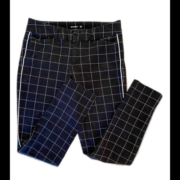 Old Navy Cropped Pants Black w/ White Checked  Size 0  Dressy Slacks - Picture 2 of 9